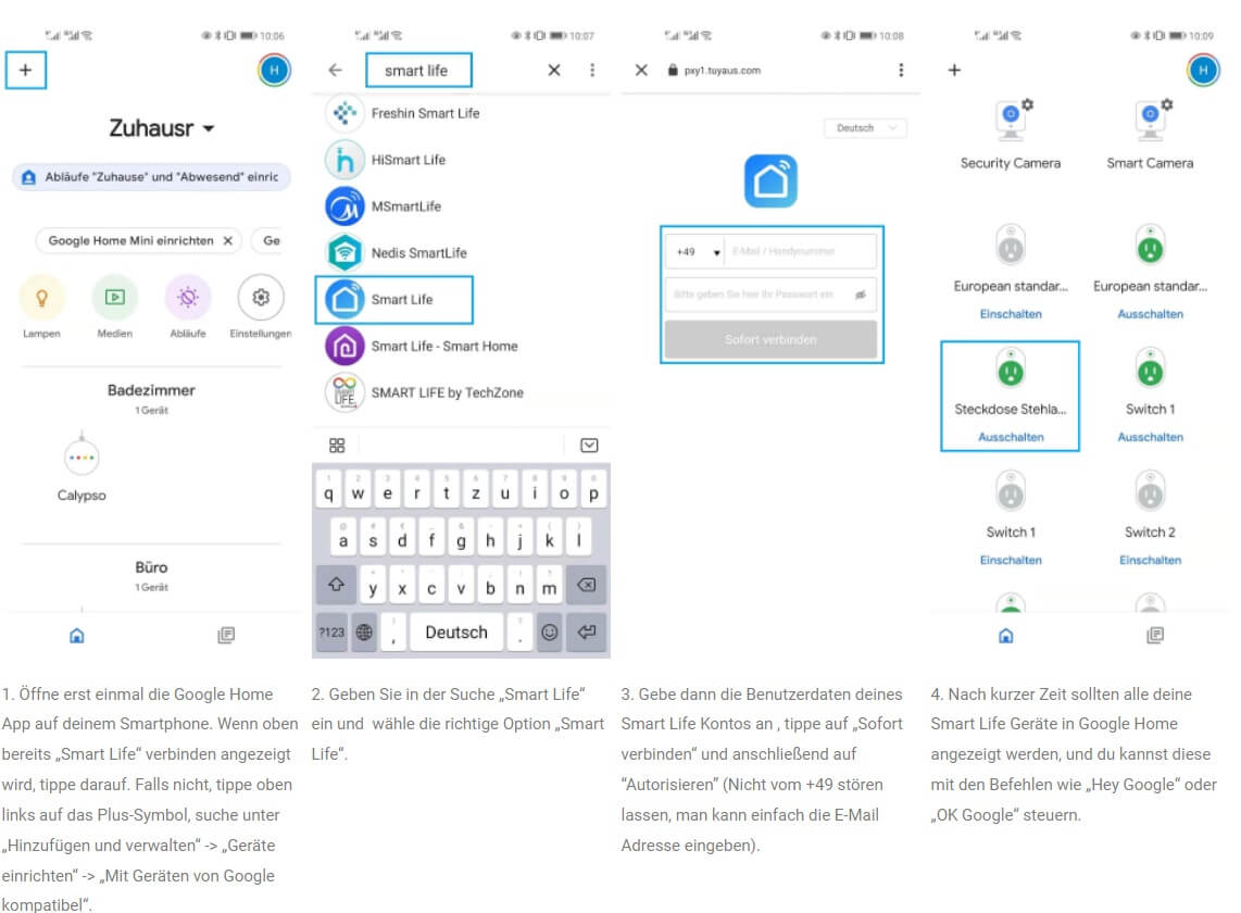 Smart Life App mit Google Home verbinden